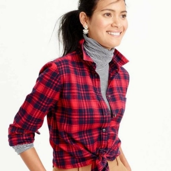 J. Crew Boy Fit Red Tartan Plaid Flannel Shirt - Picture 1 of 10